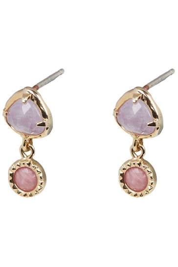 Oliver Bonas Pink Stone Drop Stud Earrings