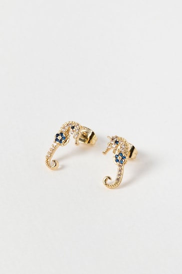 Oliver Bonas Gold Tone Stud Lana Seahorse Earrings