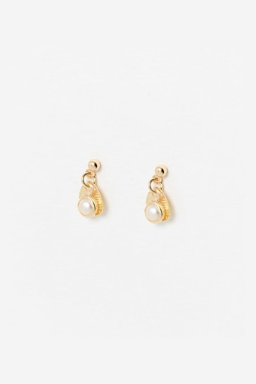 Oliver Bonas Gold Tone Hama Shell Stud Earrings