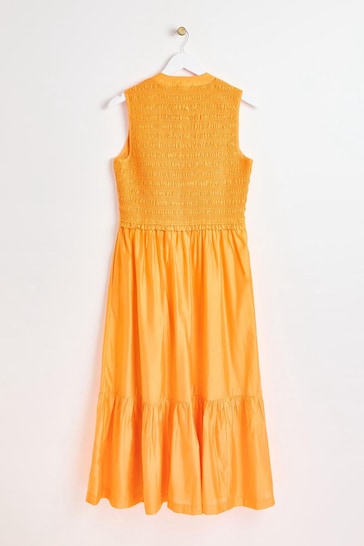 Oliver Bonas Orange Shirred Bodice Midi Dress