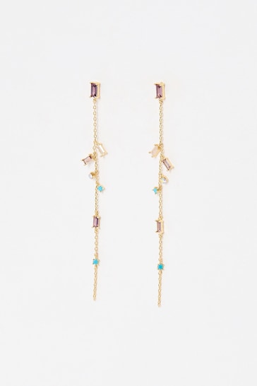 Oliver Bonas Purple Moro Chain Long Drop Stud Earrings
