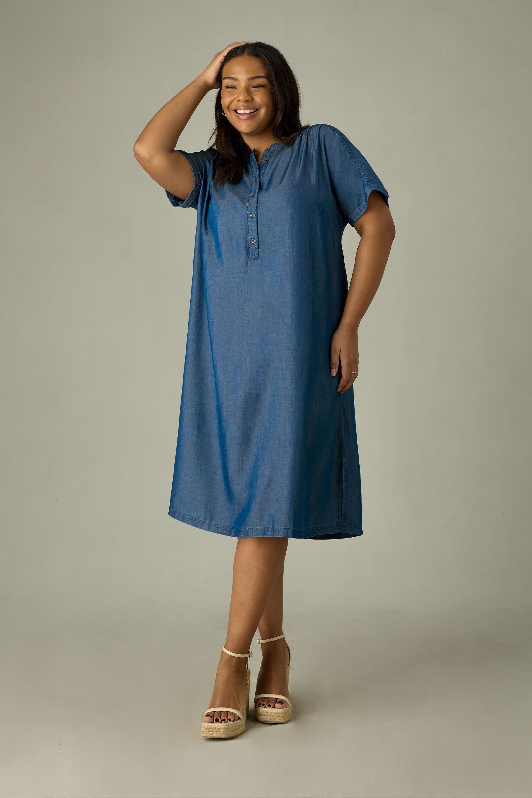 Live Unlimited Blue Relaxed Curve Denim Shirt Dress