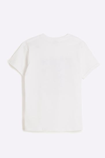 River Island White Girls Graphic Leopard Bow T-Shirt