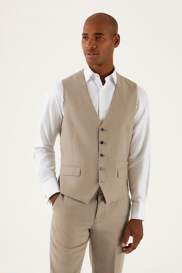 Skopes Brown Tuscany Stone Linen Blend Suit: Waistcoat