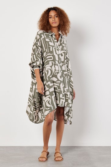 Apricot Green Abstract Grecian Geo Shirt Dress