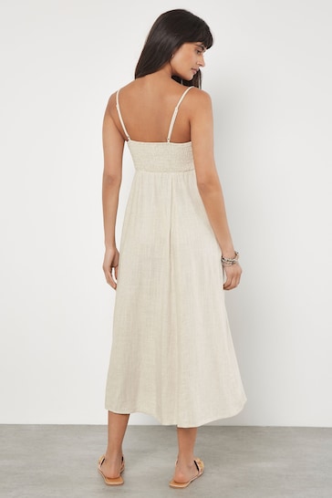 Apricot Natural Cami Linen Dress With Side Split