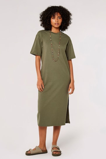 Apricot Green Midaxi T-Shirt Dress With Pockets