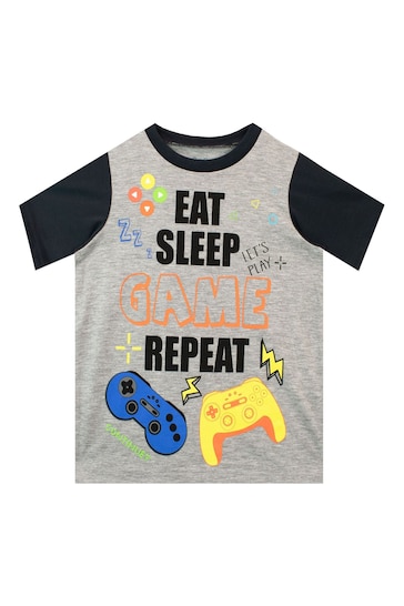 Harry Bear Grey Eat Sleep Game Repeat Short Pyjamas