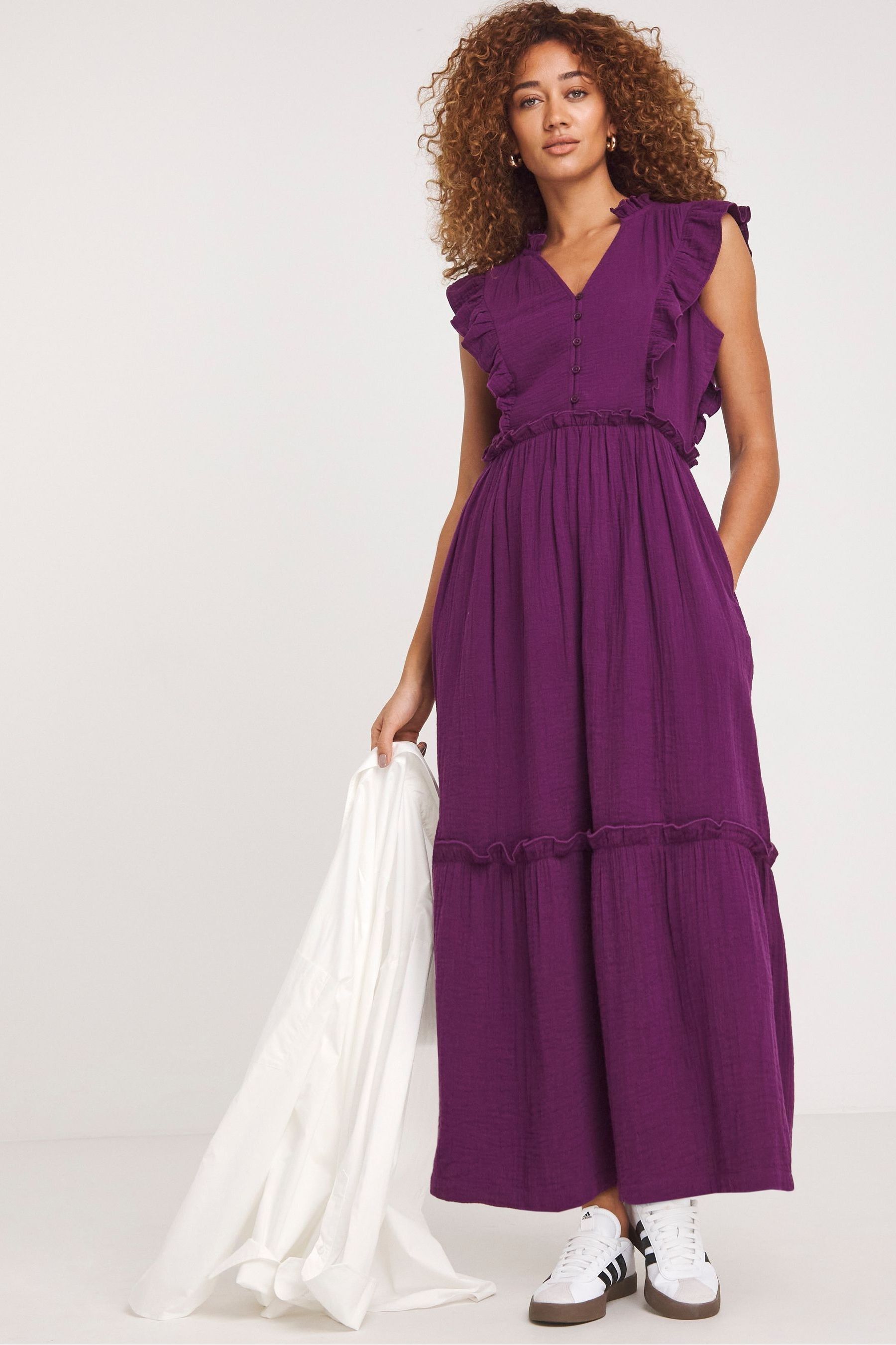 Buy JD Williams Purple 100 Cotton Cheesecloth Smock Dress With Shirred Back from the Next UK online shop
