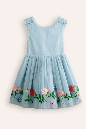 Boden Blue Tulle Cross Back Flower Dress