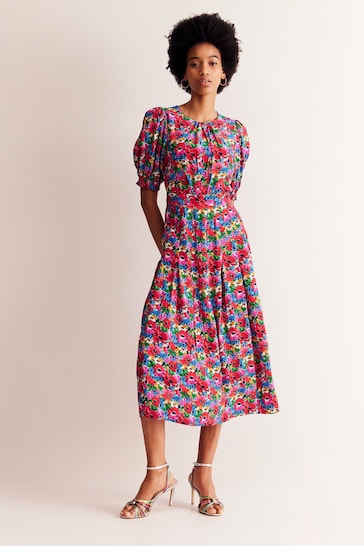 Boden Pink Liv Floral Pleat Detail Midi Dress