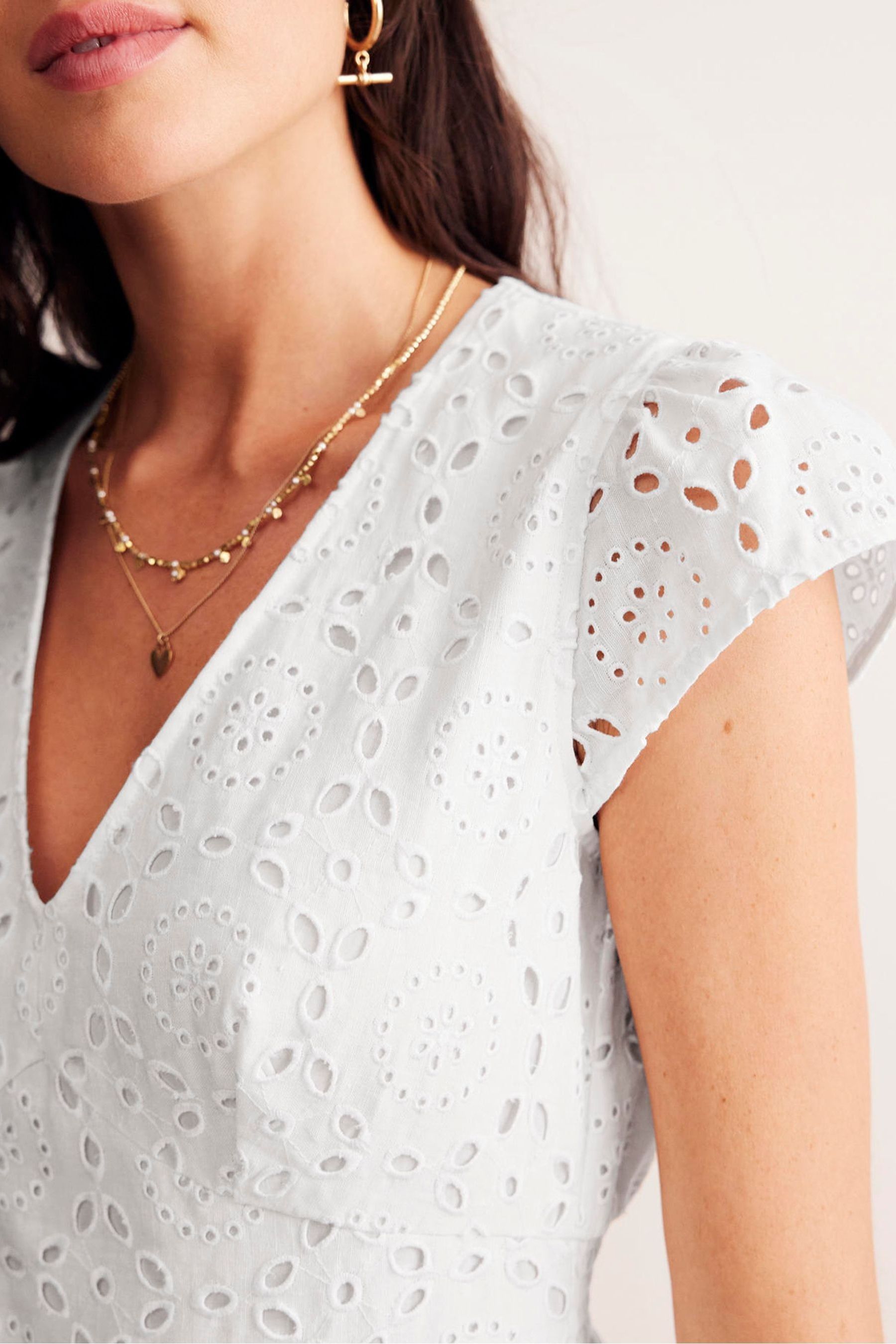 Buy Boden White May Linen Blend Broderie Midi Tea Dress from the Next UK online shop