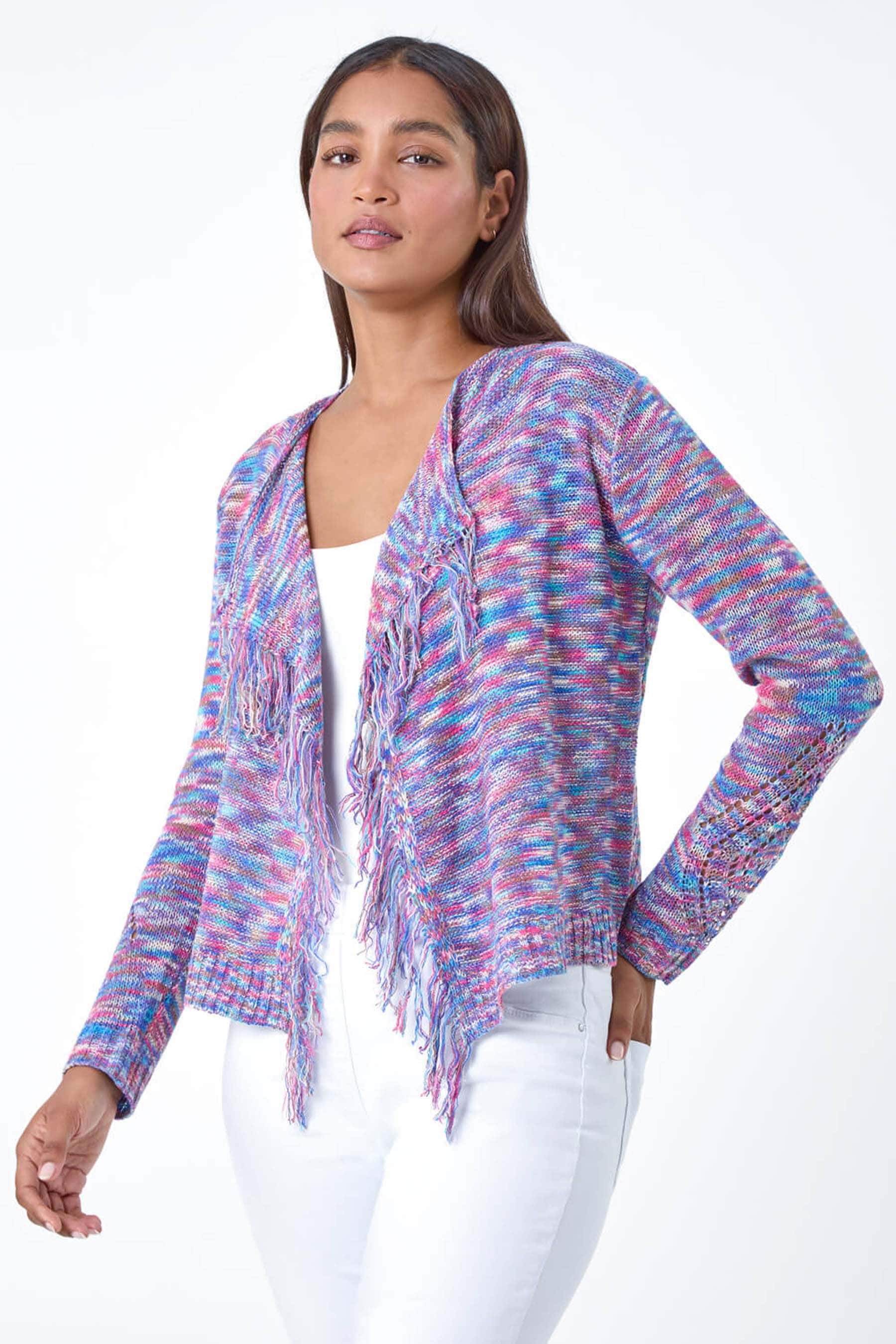 Buy Roman Purple Fringe Detail Waterfall Cardigan from the Next UK online shop