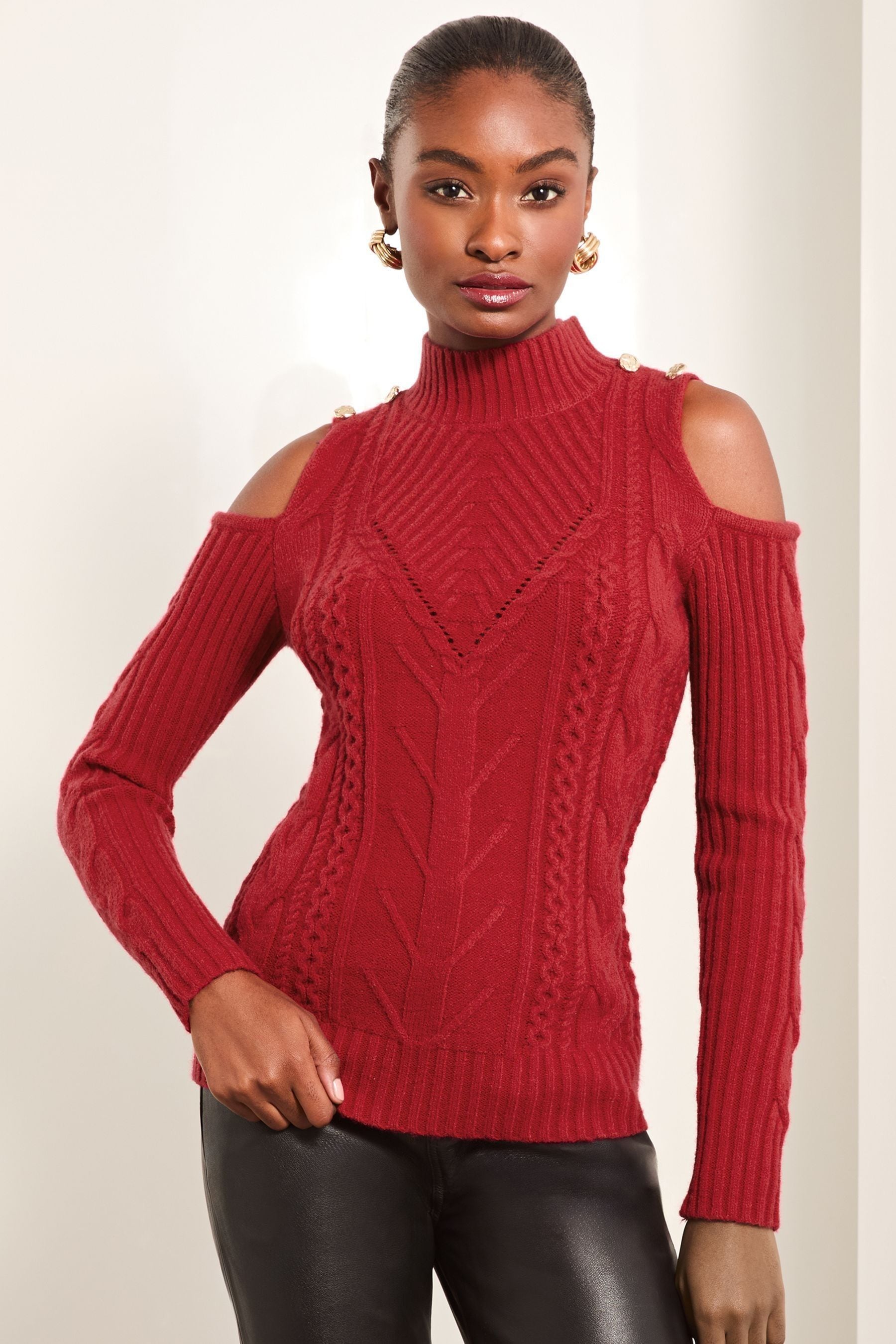 Cold shoulder knitted jumper cheap