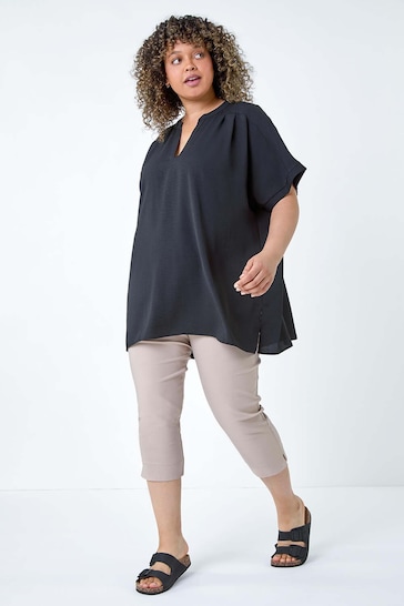 Roman Black Linen Look Longline Top