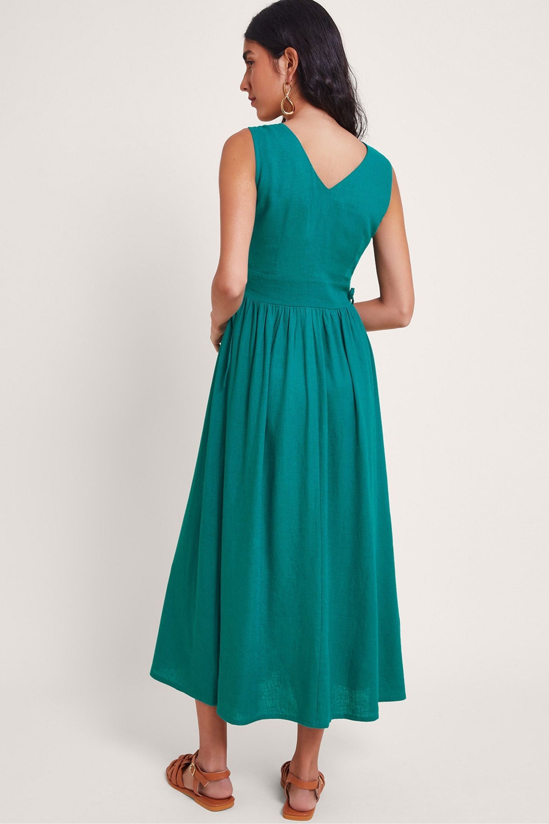 Buy Monsoon Blue Kaya Button Through Dress With Linen from the Next UK online shop