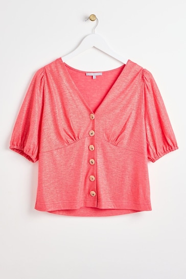Oliver Bonas Pink Button Up Jersey Top