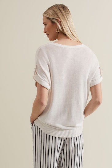 Phase Eight White Linen Laura Button Tab Top