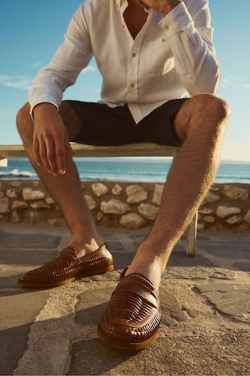 Dune London Brown Brickles Woven Loafers