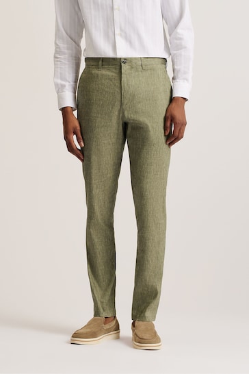 Ted Baker Green Slim Majo Linen Trousers