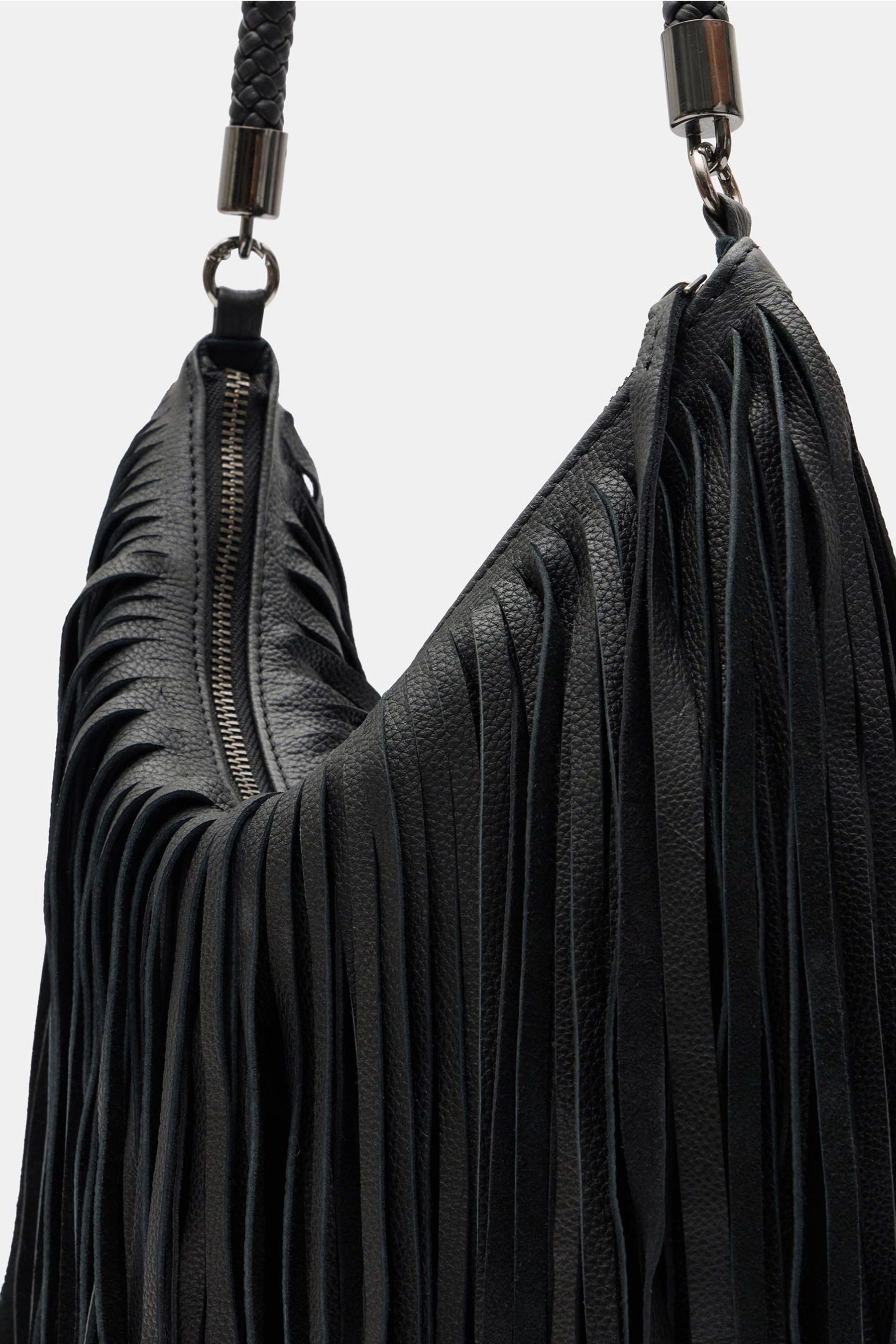 Black leather tassel bag top