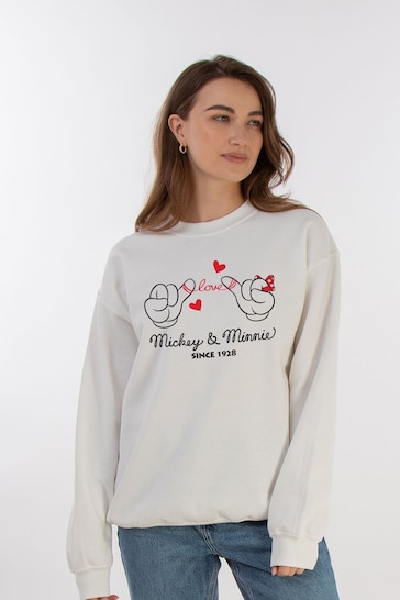 Brands In White Mickey Mouse Love Hands Women Disney Sweatshirt