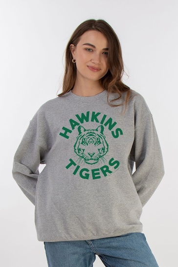 Brands In Grey Netflix Stranger Things Hawkins Tigers Women Heather Sweatshirt