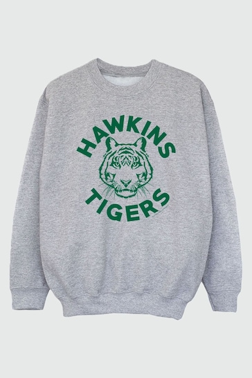 Brands In Grey Netflix Stranger Things Hawkins Tigers Women Heather Sweatshirt