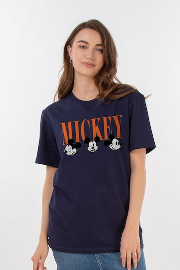 Brands In Blue Boyfriend Fit Womens Mickey Mouse Faces Disney T-Shirt