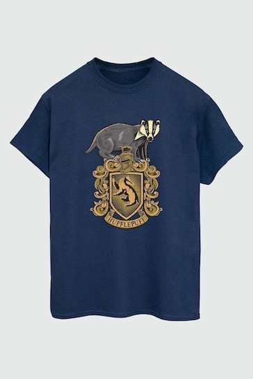 Brands In Blue Harry Potter Hufflepuff Sketch Crest Women Boyfriend Fit T-Shirt