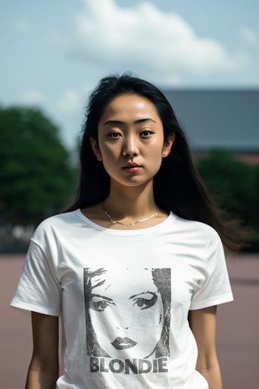Brands In White Blondie Face Women Boyfriend Fit Music T-Shirt