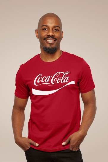 All + Every Red Coca Cola Logo Swoosh Mens T-Shirt
