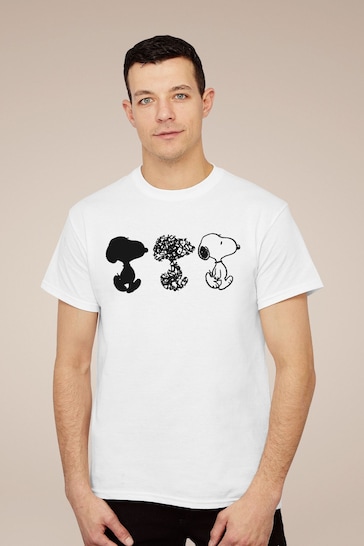 All + Every White Peanuts Snoopy Black And Trio Mens T-Shirt