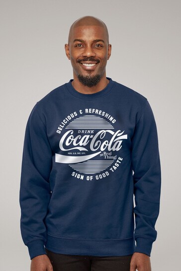 All + Every Blue Coca Cola Circle Logo White Text Mens Sweatshirt