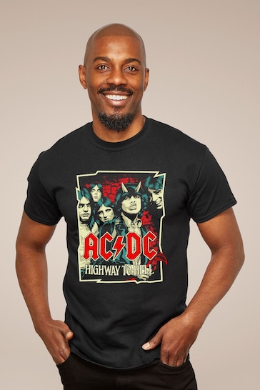 All + Every Black ACDC Highway To Hell Sketch Mens Music T-Shirt