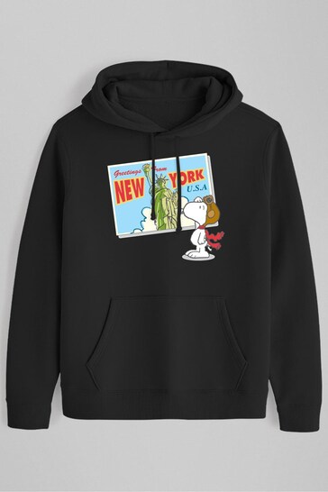 All + Every Black Peanuts Snoopy New York Postcard Design Mens Hooded Sweatshirt