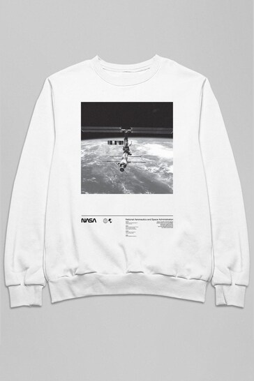 All + Every White NASA International Space Station Mens Sweatshirt