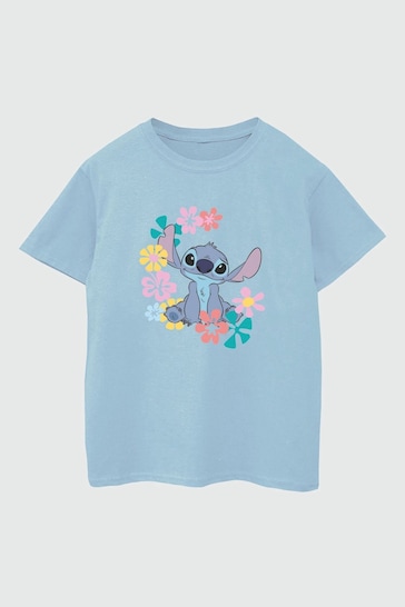 Brands In Blue Lilo And Stitch Flowers Girls Baby T-Shirt