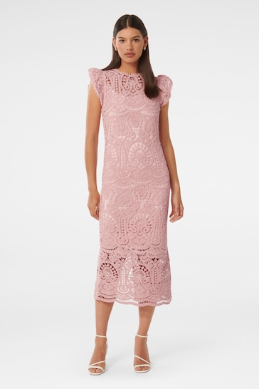 Forever New Pink Lilly Lace Midi Dress