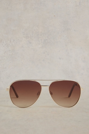 White Stuff Gold Hana Aviator Sunglasses