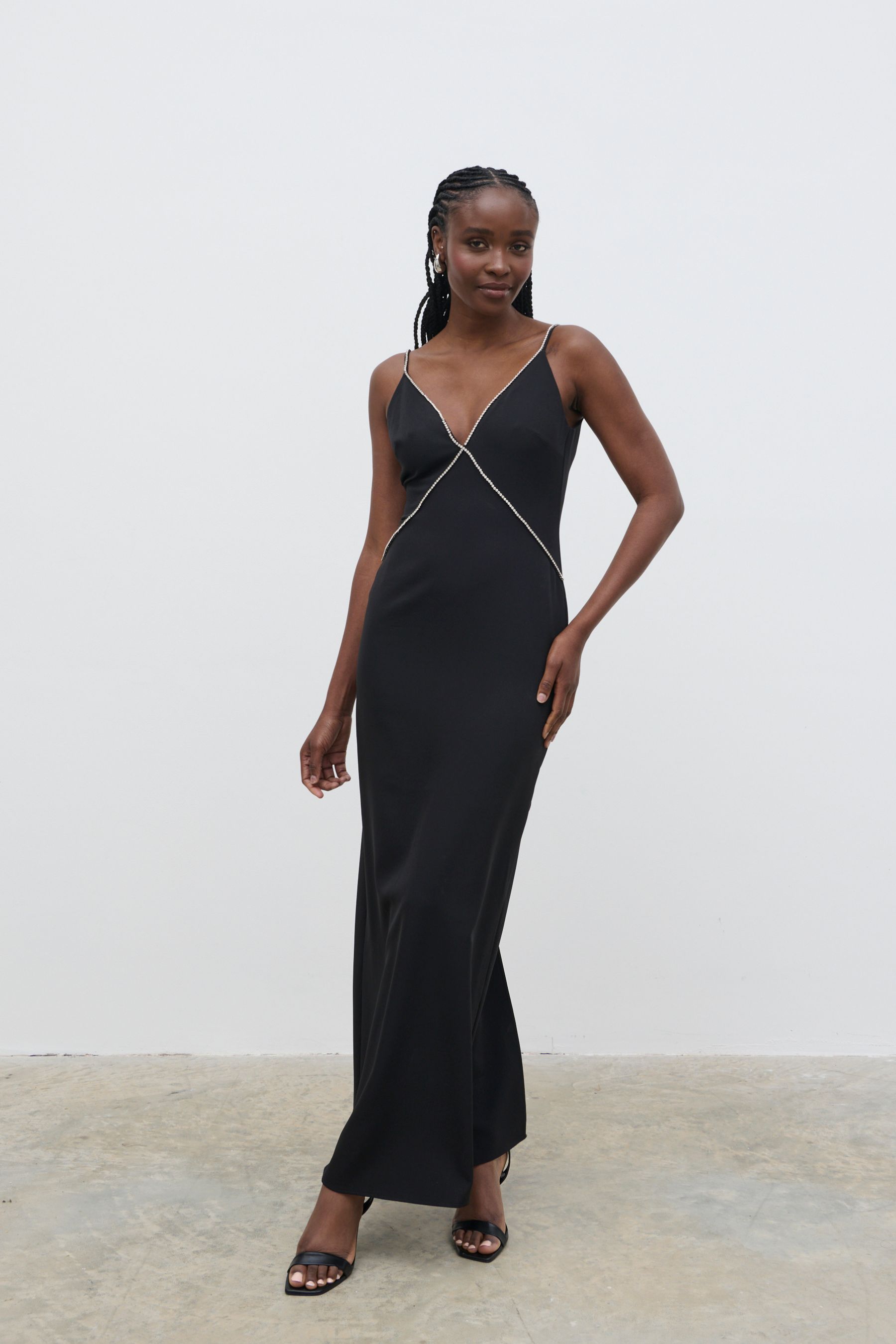 Buy Pretty Lavish Black Val Plunge Embellished Maxi Dress from the Next UK online shop