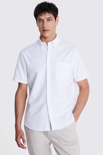 MOSS White Short Sleeve Washed Oxford Shirt