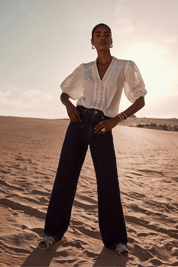 Mint Velvet White Embroidered Crop Blouse