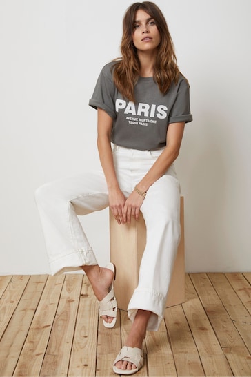 Mint Velvet Brown Paris Slogan T-Shirt