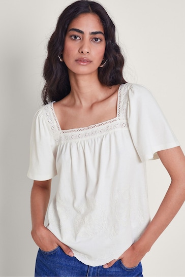 Monsoon Natural Elodie Embroidered Blouse