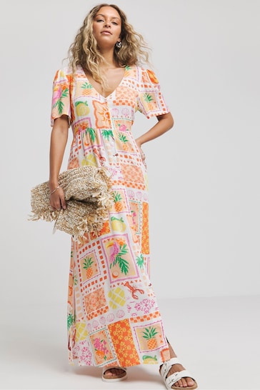 Simply Be Multi Crinkle Button Through Maxi Dress