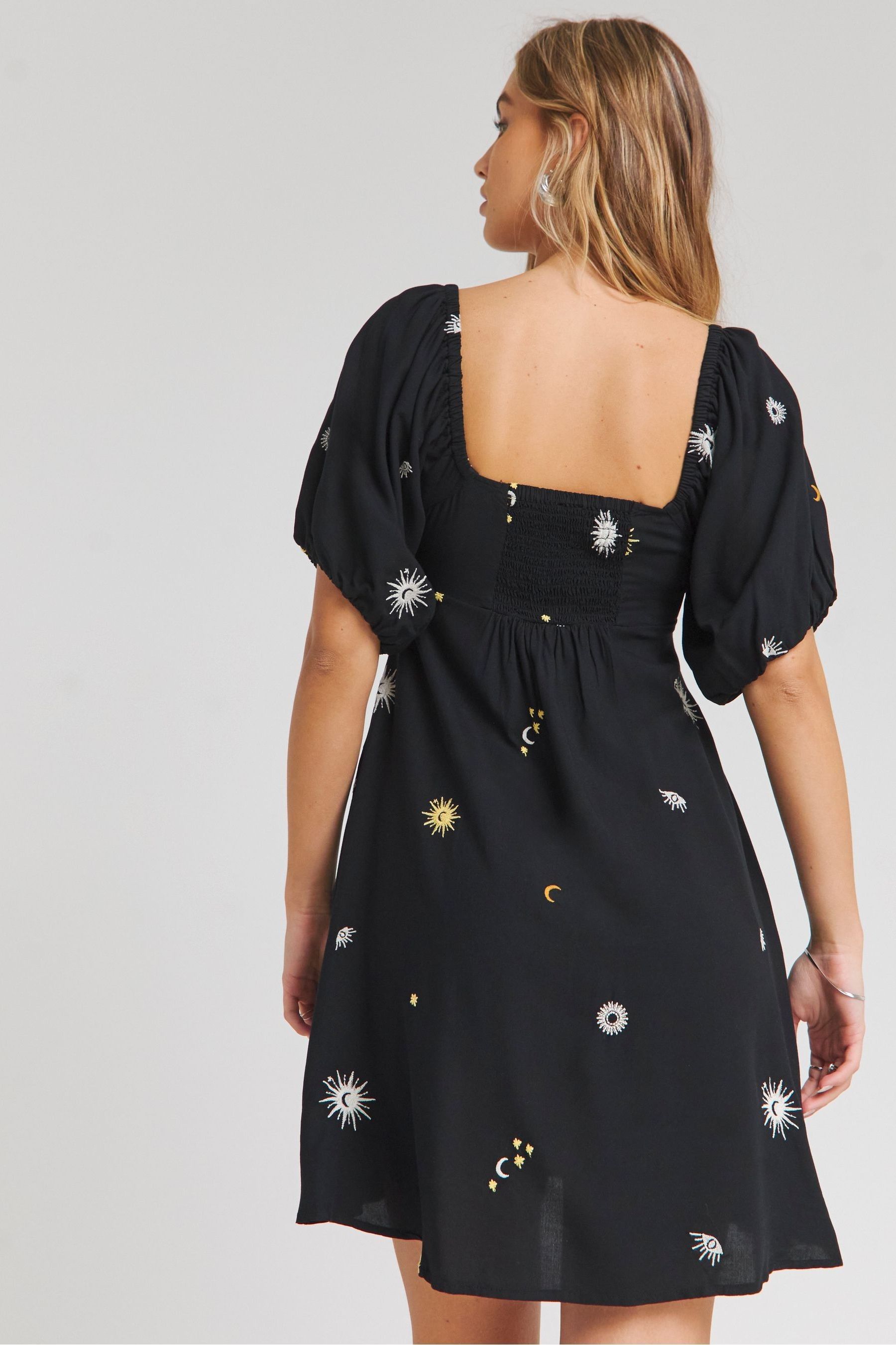 Simply Be Black Embroidered Skater Dress