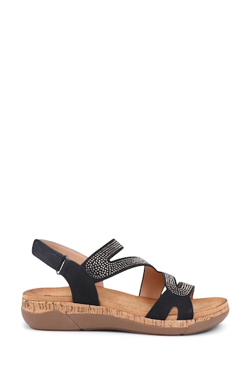 Pavers Adjustable Embellished Raffia Black Sandals