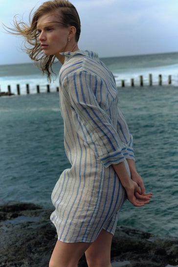 Jigsaw Blue Linen Stripe Tunic Dress