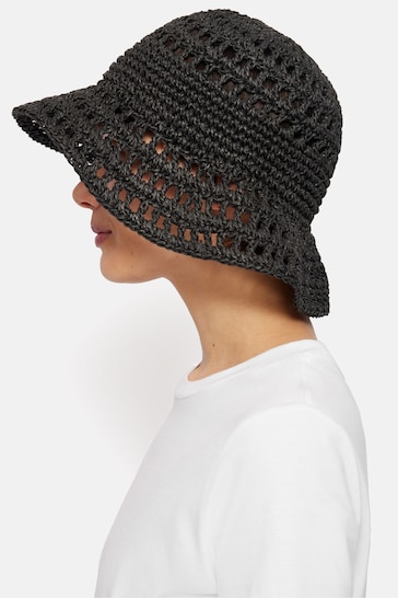 Jigsaw Crochet Bucket Black Hat